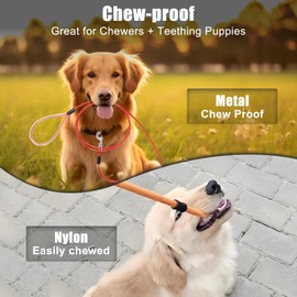 Libbipaw Chew Proof Dog Leash,6FT Metal Cable Lead for Dogs,Heavy Duty Waterproof Wire Rope with Soft Padded Handle, Non Chewable Leash for Teething Puppies, Red-2 Pcs