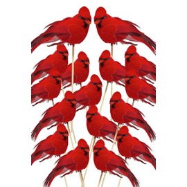 BANBERRY DESIGNS Cardinal Floral Picks - Set of 48 Red Body & Feathered Christmas Cardinals on Wooden Picks - Decoration and Crafting Each Bird is 2" Long - Pick is 7" L