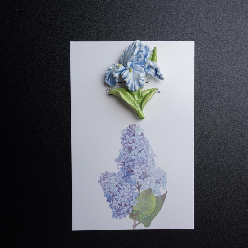 1 Pc Blue Iris Fridge Magnet, Handmade 3D Ceramic Flower