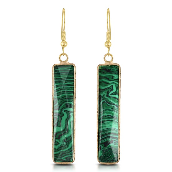 AeraVida Beautiful Green Rectangular Malachite Gold-Plated Silver Dangle Earrings |