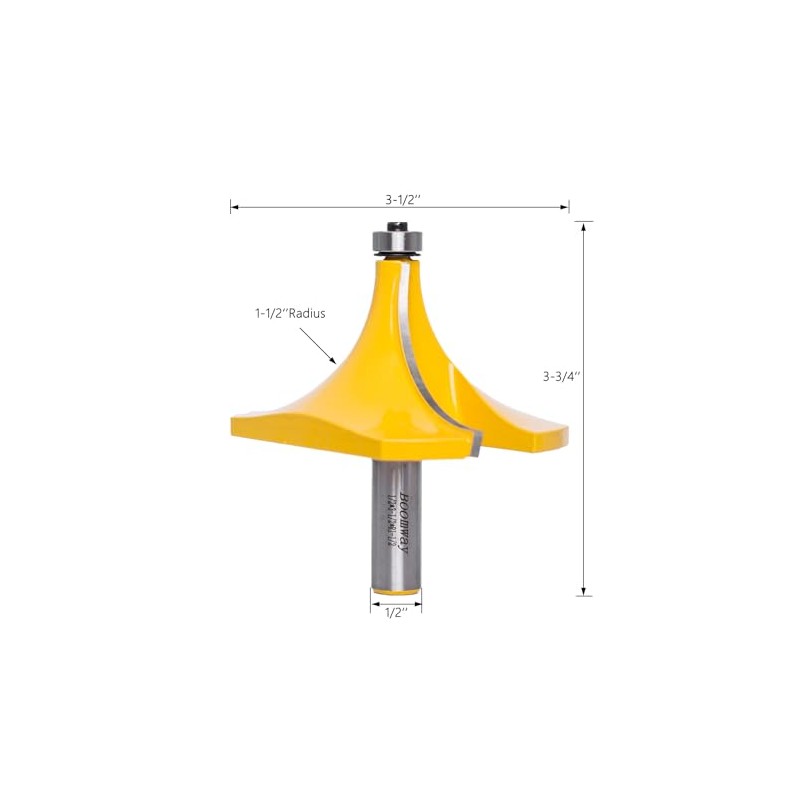 Boomway Roundover Router Bit, 1-1/2'' Radius 1/2'' Shank, Round Over