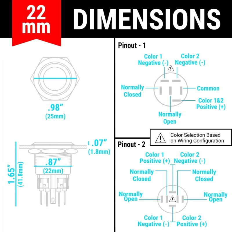 AutoLöc Power Accessories 22mm Billet 12V Momentary Push Button Switch