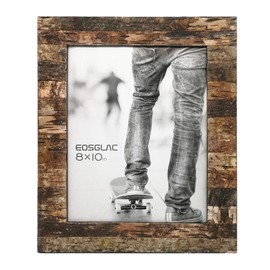 EosGlac Rustic 8x10 Wooden Picture Frame, Handmade with Real Birch Bark, Easel Back, Natural
