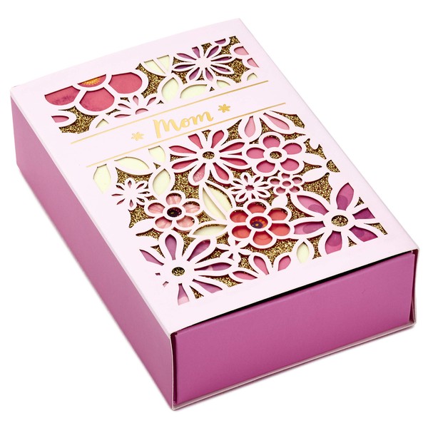 Hallmark Paper Wonder Mother's Day Gift Box ("Mom," Pink, Gold Glitter, Flowers) Small Slide Box for Moms, Grandmas, Nanas, Mom Squads