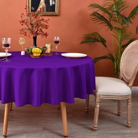 MEANMOY Purple 210 GSM Water & Stain Resistant Round Tablecloth for Circle Table - Solid 48 Inch Table Cloth Cover in Wrinkle Free Durable Washable Polyester Fabric for Wedding, Party, Banquet