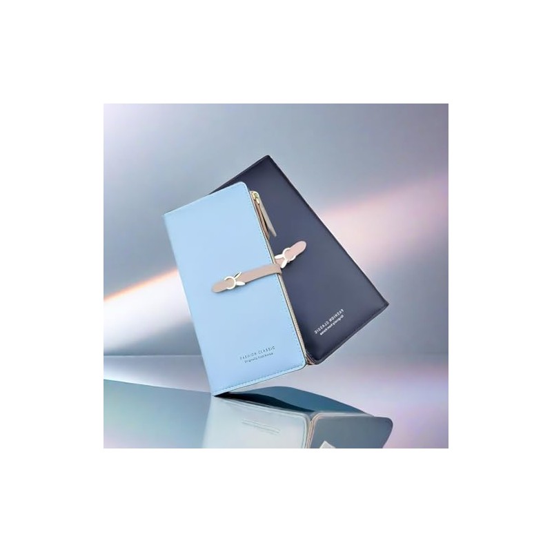 Cartera para Mujer de Piel, Delgada Largo Billetera de Doble,
