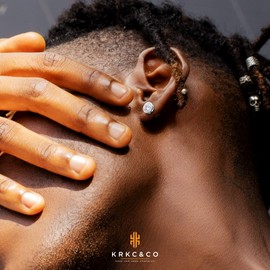 KRKC&CO Unisex Iced Out Stud Earrings 925 Sterling Silver Earrings, 14 K Gold / White Gold Plated, with Cubic Zirconia Stones, Allergy-Free 925 Sterling Silver, Gift for Men & Women, Silver, Silvery 7.5 mm