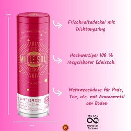 MilleSoli Organic Espresso Beans 500 g in Airtight Coffee Tin - High Quality and Reusable - Premium Coffee Beans Roasted in Sicily