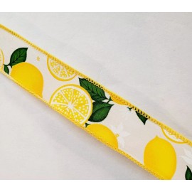RG Ribbon Lemon Polyester Wired Printed Ribbon, 1.5-Inch  2-Yard