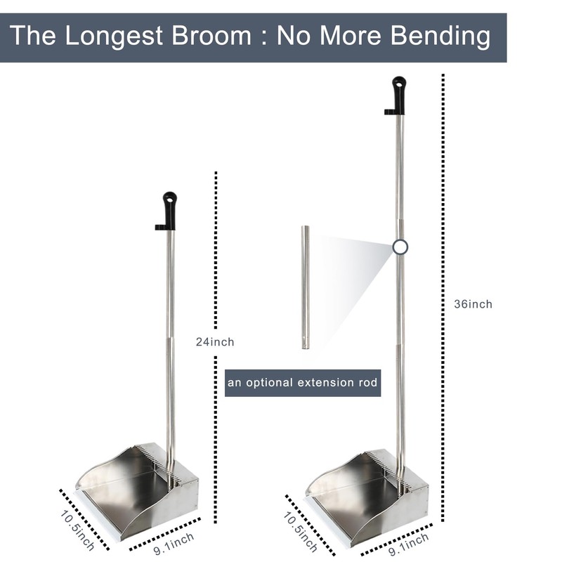Metal Dustpan Long Handle Stainless Steel Dustpan,Heavy Duty Standing Dust
