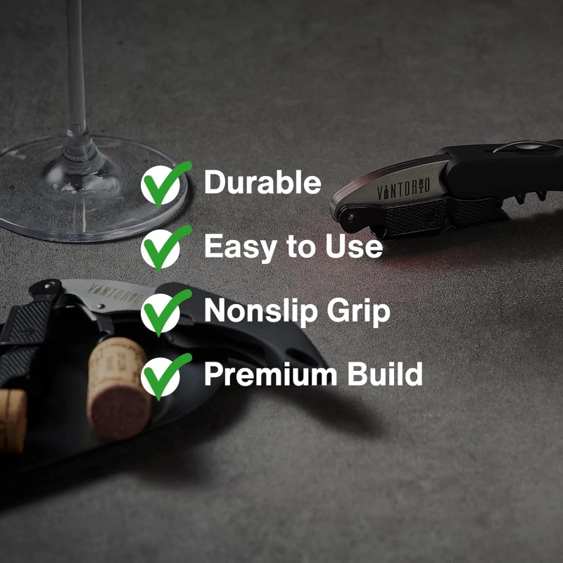 Vintorio Professional Waiters Corkscrew - Wine Key with Ergonomic Black