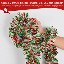 Christmas Tinsel Garland Metallic Tinsel Twist Garland Glitter Christmas Tree Hanging Garland Decorations for Christmas Indoor and Outdoor Ornament (Red, Green with White)