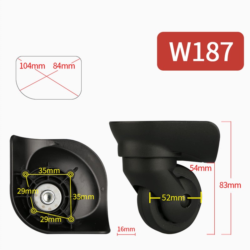 Mxfans 2pcs W187 Black DIY Left&Right Suitcase Wheel Replacement Accessories