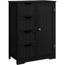 Yaheetech Wooden Storage Cabinet, Bathroom Storage Organizer with 4 Drawers & 1 Cupboard, Freestanding Cabinet Table for Bathroom, Entrance Area, Kitchen, Black