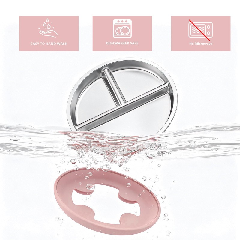 Bakpoco Stainless Steel Baby Plate with Suction, 9” Divided Toddler
