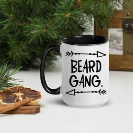 Funny Humorous Beard Gang Gifts for Beard Appreciators - Gift Idea for Father's Day - Keep Calm and Grow a Beard - 15 Oz White Ceramic Black Inner Mug