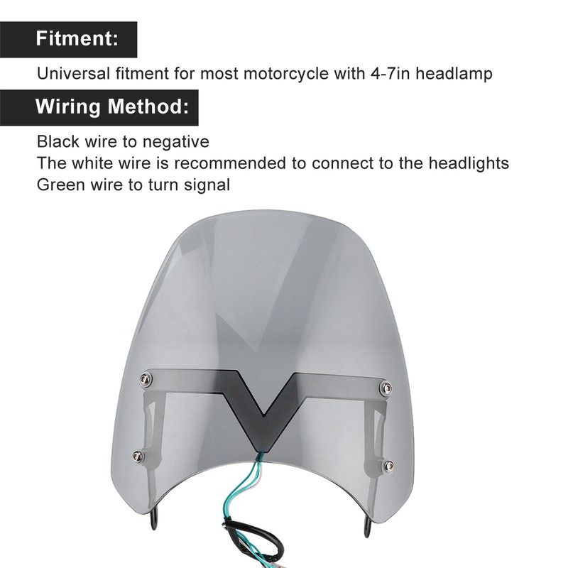 Motorcycles Wind Deflector Front Windshield W/V Lights LED Turn Signals