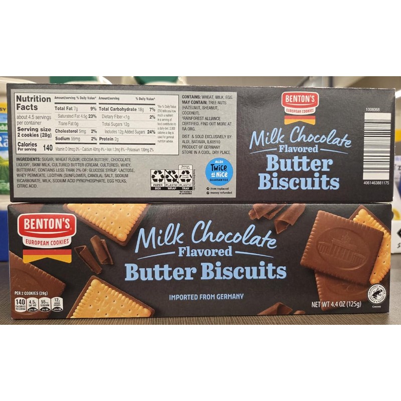 Bentons Milk Chocolate Flavored Butter Biscuits 4.4oz 125g (Two Boxes)