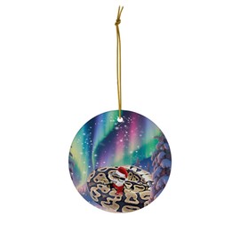Funny Gray Ball Python Christmas Ornament 2025 Ceramic Circle White - Festive Winter Northern Lights Holiday Xmas Tree Hanging Decoration Gifts for Python Lovers