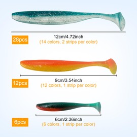 Pack of 46 Fishing Lures, Rubber Fishing Lure, Swimming Bait, Rubber Fish, Fishing Bait Kit, 6/9/12 cm Rubber Fish Set, Rubber Bait Set, Built-in Reflective Sequins for Perch Bait, Zander Trout