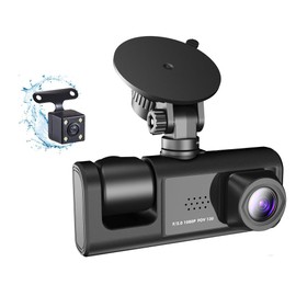 Shkalacar 3 Channel Dash Cam WIFI 3 Cameras, Front Rear and Inside, Rearview Mirror Video Recording Camcorder Wide Angle Car Camera Recorder Interconnection Auto Safety Driving Recorder