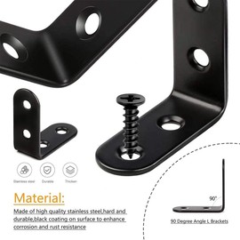 10 Pcs Black Corner Bracket,Right Angle Brackets 90 Degree,Stainless Steel L Shaped Bracket Corner Brace with Screws Small Brackets,50mm