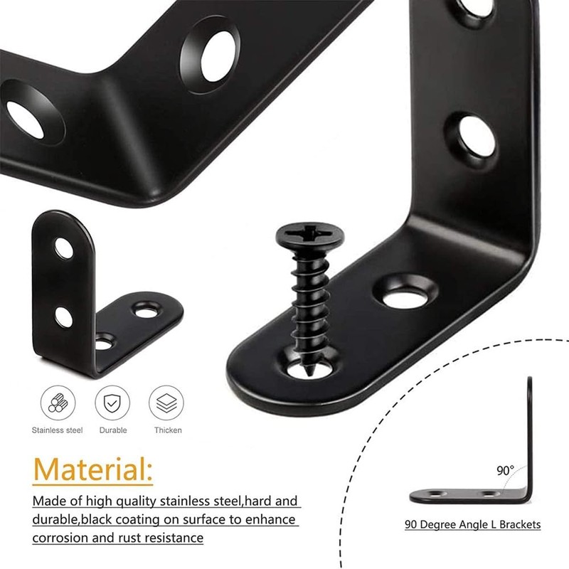 10 Pcs Black Corner Bracket,Right Angle Brackets 90 Degree,Stainless Steel