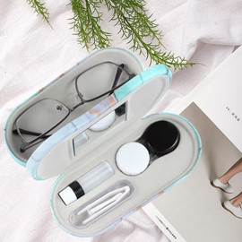 MUDOR 2 in 1 Contact Lens Case, Double Sided Contact Lens Travel Kit Includes Remover Tool with Tweezers,Dual Use Design for Contact Lens case and Glasses case (Marble Green)