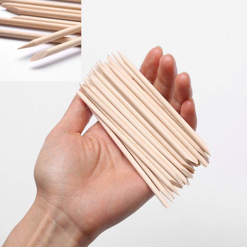 Borogo 100 Pcs Orange Wood Nail Sticks Double Sided Multi