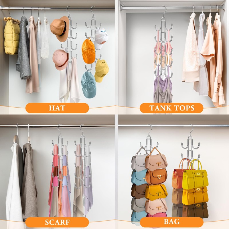 Purse Hanger for Closet, 360 Degree Purse Organizer with 10