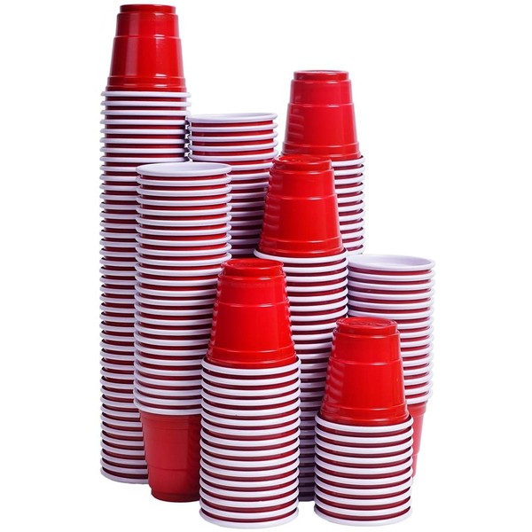 Tashibox Disposable Mini Red Shot Glasses - 2 Ounce - 200 Count - Mini Party Cups, Jager Bomb, Jello Shots, Sample Cups.