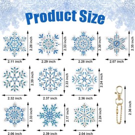 Scinzene 12 Piece Diamond Painting Christmas Pendant Set, 5D DIY Snowflakes Diamond Painting Key Ring, Creative Craft Ideas for Christmas Tree Decoration, Winter Window Pendant