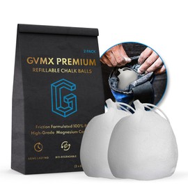 130g (2 x 65g) Premium Chalk Balls. Pro-Grade Gym Chalk in Refillable Sock. Eco Friendly Packaging. Grip Enhancing Gym Accessory for Weightlifting, Rock Climbing, Gymnastics & More. Package May Vary.