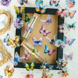 Tisaindor 50 Pcs Butterfly Stickers,Realistic Transparent Butterfly PET Sticker,Colorful Waterproof Stickers for Laptop, Stationery, Luggage Scrapbooking, Water Bottles, Gifts (Butterfly)