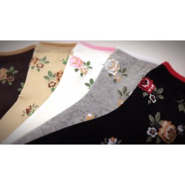 GotYourToes | Womens Teen Girls | Cute Pretty Flowers Print | Crew Socks | Great Gifts | 5 Pairs (Little Rose)
