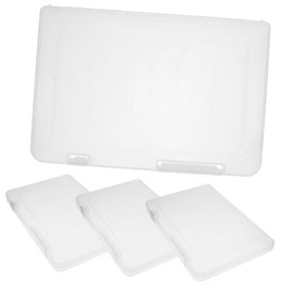 Sosoport 4pcs Portable File Storage Box Transparent Plastic Organizer for Documents Photos Magazines Snap Tight Buckle Wear Resistant for Office Home Use