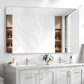 CIVENO 55"x36" Silver Bathroom Mirror, Large Rectangle Mirror, Rectangular Wall Mirror, Rounded Corner Vanity Mirror with Aluminum Metal Frame for Bathroom Bedroom Living Room