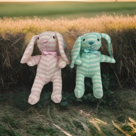 FAO Schwarz Plush Bunny Rabbits Stuffed Animal Toy Striped By Fao Shwarz New! Set of 2
