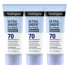 Neutrogena Protector solar ultra transparente de tacto seco para cara y cuerpo, protección SPF 70 de amplio espectro UVA/UVB, ligero, resistente al agua y no graso, protector solar de tamaño de viaje