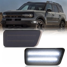 POPMOTORZ Ford Bronco White LED Side Marker Lights Assembly for 2021 2022 2023 2024 Ford Bronco Sport Gen 6 U725 Front Bumper Fender LED Side Marker Lamps Smoked Lens 2 Pack