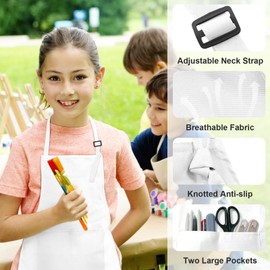 IMERAGO 15 PCS Kids Aprons with Pockets Adjustable Chef Painting Aprons Bulk for Girls Boys Aged 6-13 Cooking Baking Crafting White