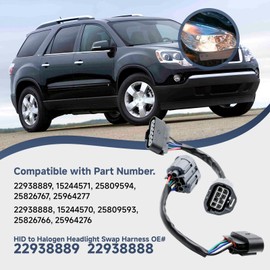 HID to Halogen Headlight Wiring Adapter Headlamp Conversion Swap Harness Left Right for GMC Acadia 2007-2012 Driver Passenger Side 22938889 22938888
