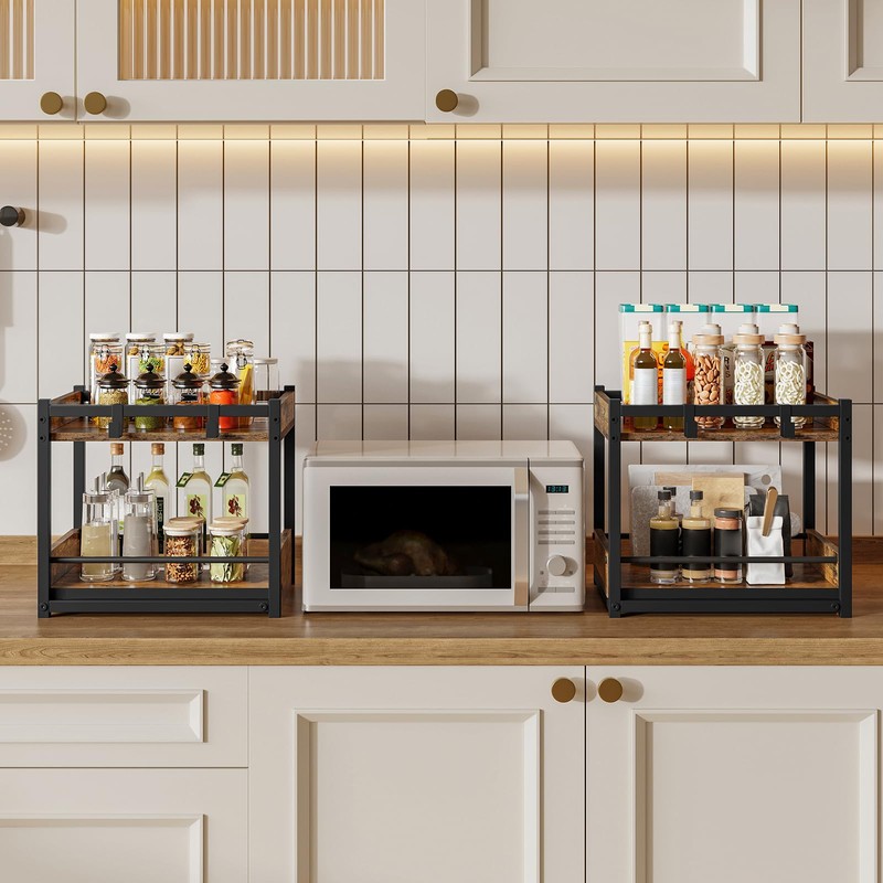 HOOBRO Kitchen Countertop Organizer, Corner Shelf Organizer, 2-Tier Spice Rack