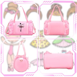 Dorlubel Cute Ballet Dance Bag Gym Travel Duffle Bag for Girls Tutu Dress Bag with Key Chain for Girls (Pink2 of Long Mesh)