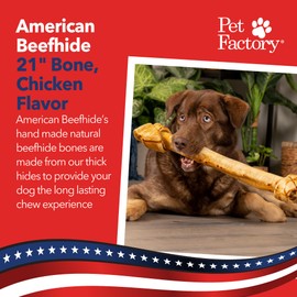 Pet Factory - Chicken Flavor American Beefhide Knotted Bone Dog Chew (20-22 inch) - Natural Long Lasting Chews for Dental Health, Thick Rawhide Dog Bones from USA Cattle