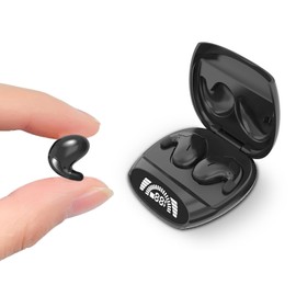 Piluyaa Sleep Earbuds Bluetooth in Ear Light-Weight Headphones, Mini Invisible Earplugs Small Design for Side Sleepers, 58H Playtime with Charging Case, Clear Calls& Noise Block-Black