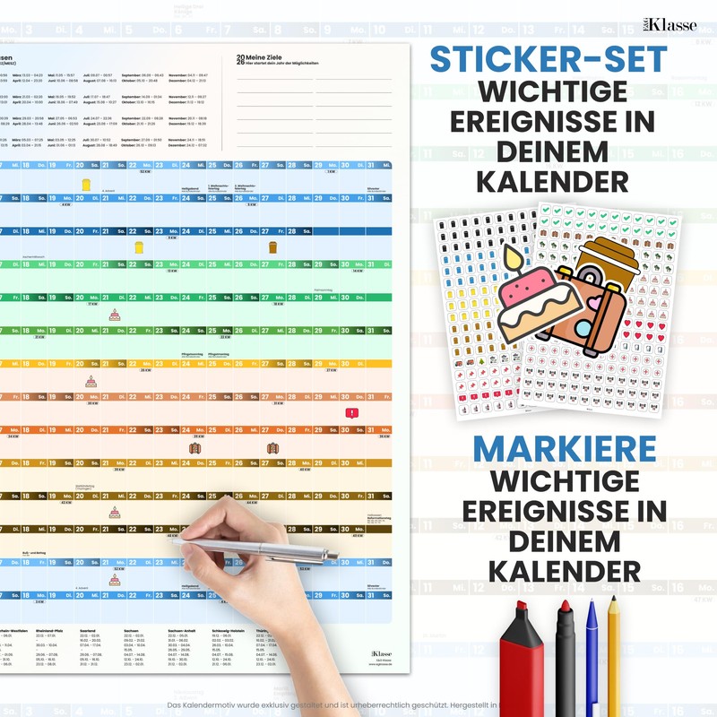 XXL Wandkalender 2026 A1 gefaltet auf A4 E&G Klasse Erwachsene