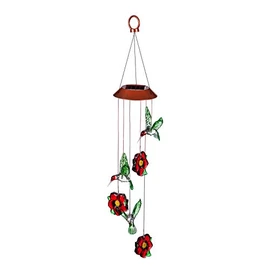 Evergreen Garden Beautiful Summer Colorful Hummingbirds and Flower Solar Hanging Mobile - 5 x 5 x 26 Inches Fade and Weather Resistant Outdoor Decoration for Homes, Yards and Gardens