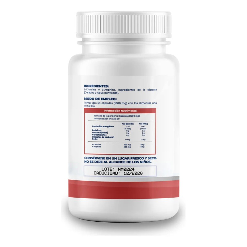 L- Citrulina L- Arginina 500mg500mg Por Porcin 500 Cps Sin