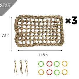 Tfwadmx Large Bird Seagrass Hammock, 3Pcs 7x11.8in Seagrass Mat for Birds, Hanging Parrot Toys, Counre House Hut Hideout for Parakeets, Lovebirds, Budgies, Cockatiels